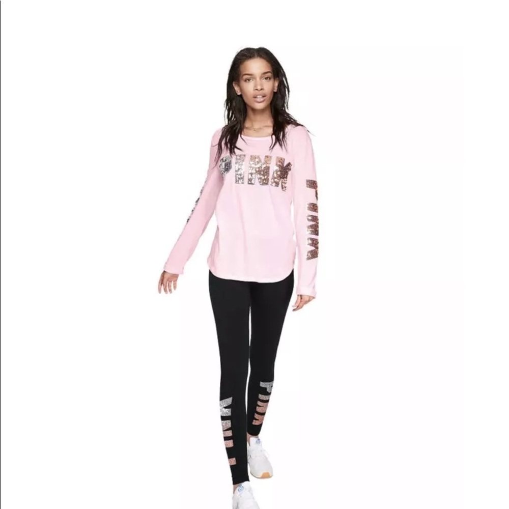 Victorias's Secret PINK Football Bling Pink Tee M